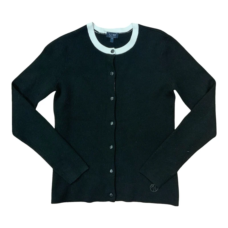VTG 'Armani Jeans' Black White Monotone Snap Button Casual Cardigan UK 8/10