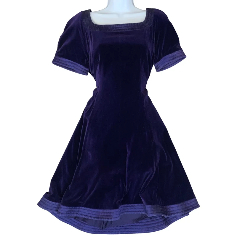 VTG 80s 90s 'ESCADA' MARGARETHA LEY COUTURE PURPLE VELVET COCKTAIL MINI DRESS S