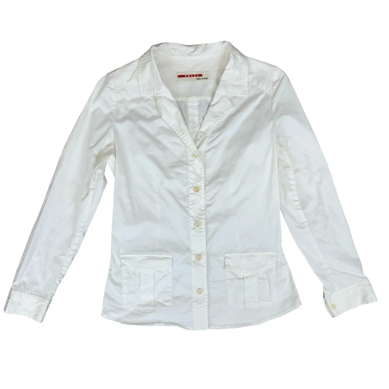 VTG 2000'S 'PRADA' ITALY RED LABEL WHITE COTTON SUMMER BLAZER JACKET UK 10