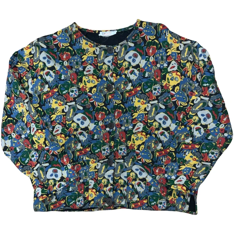 Vtg 80s 'Jean Paul Gaultier' Public Multicolour Faces Print Sweatshirt Jacket M