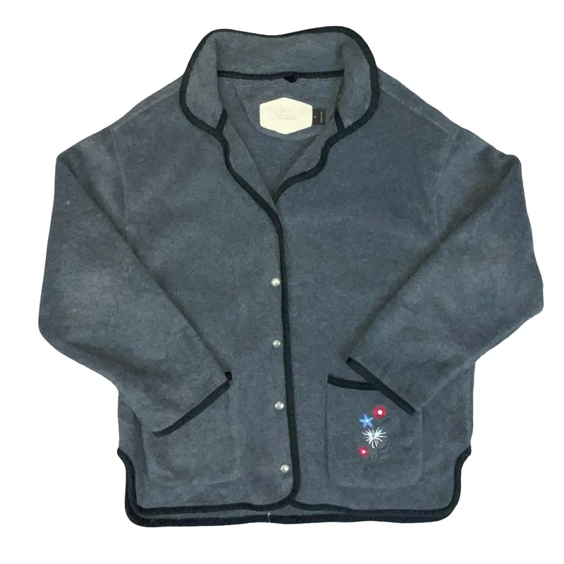 VTG 90s WOOLRICH GREY COTTAGE-CORE FLORAL OVERSIZED SNAP BUTTON TEDDY FLEECE XL
