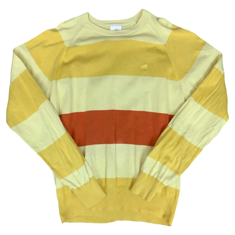 VTG 90s 'ADIDAS' YELLOW ORANGE STRIPE PULLOVER CASUAL COTTON KNIT JUMPER L