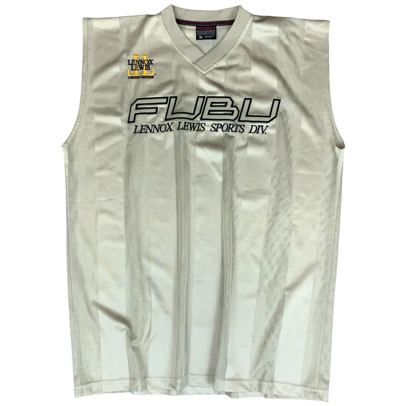 VTG 90s y2k 'FUBU' LENNOX LEWIS SPORTS DIVISION BEIGE SLEEVELESS JERSEY XL/2XL