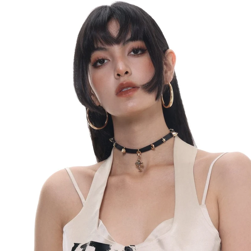 Punk Cross Dubbade Choker för kvinnor