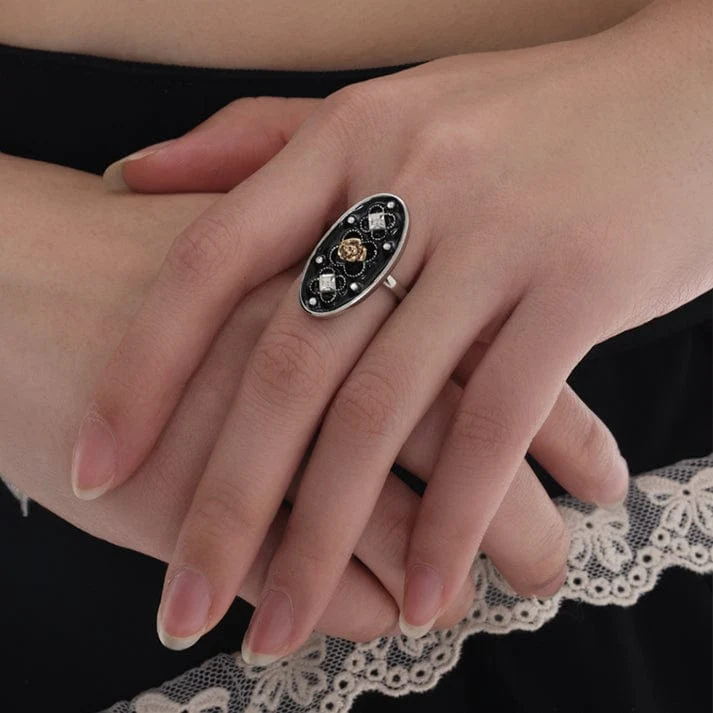 Punk Rose Diamante öppen ring för kvinnor