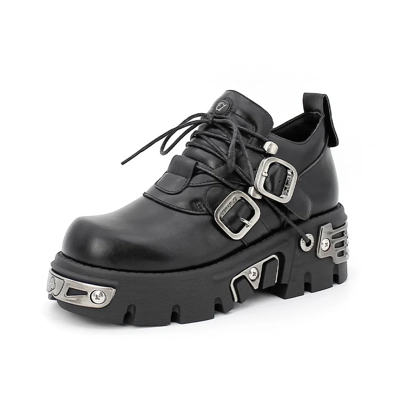 Unisex Punk Metal Splice Spänne Plattform Skor