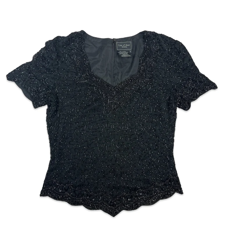 Vintage 80s Sequin Blouse Black 8 10