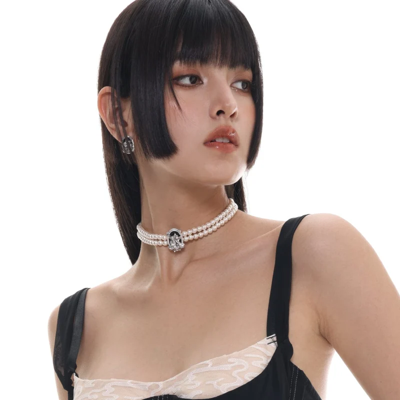 Gothic Angel Pearl Choker för kvinnor