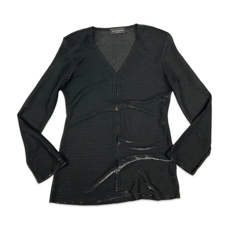Vintage Black Lurex Long Sleeved Blouse Silver Shimmer 8 10