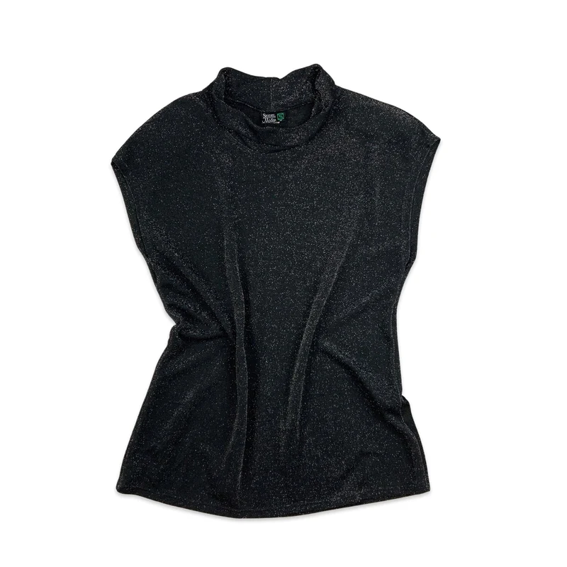 Vintage 80s Black and Silver Lurex Sleeveless Blouse Top 14 16 18