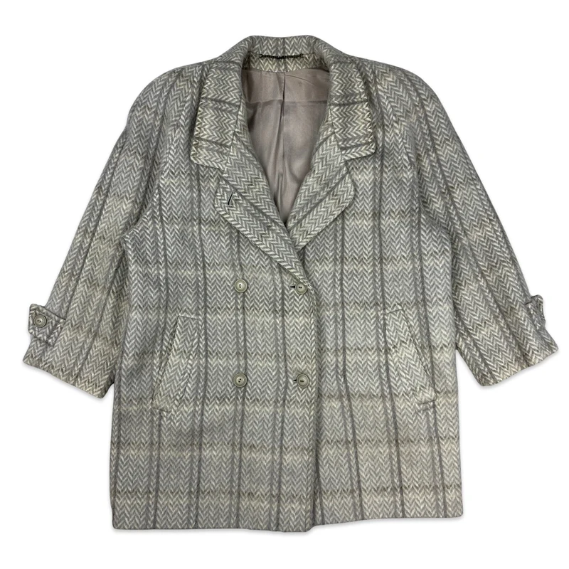 90s Vintage Womens Grey Herringbone Wool Coat 16