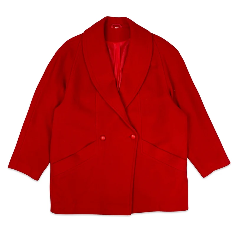 90s Vintage Womens Red Wool Double Breasted Coat Jacket 16