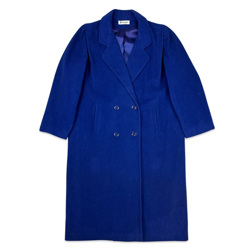80s 90s Vintage Royal Blue Wool Duster Coat 12 14 16