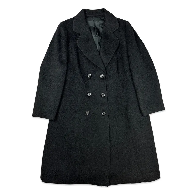 90s Vintage Black Alpaca Wool Duster Coat overcoat 16