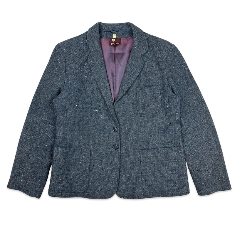 80s Vintage Blue Wool Tweed Blazer Riding Hacking Jacket 12