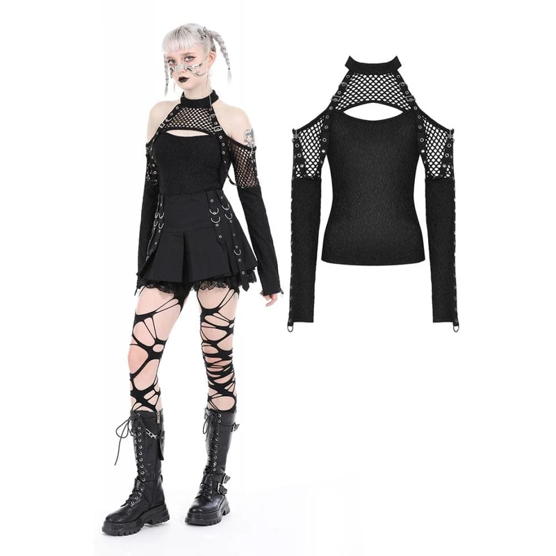 Punk off Shoulder Mesh Splice Shirt för kvinnor