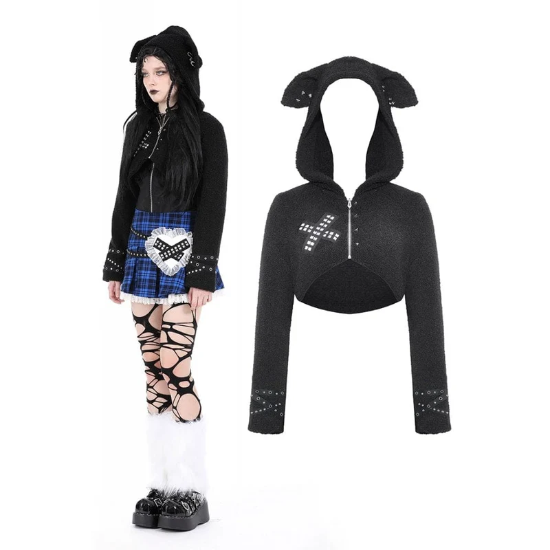 Gothic dubbad sherpajacka för kvinnor med huva