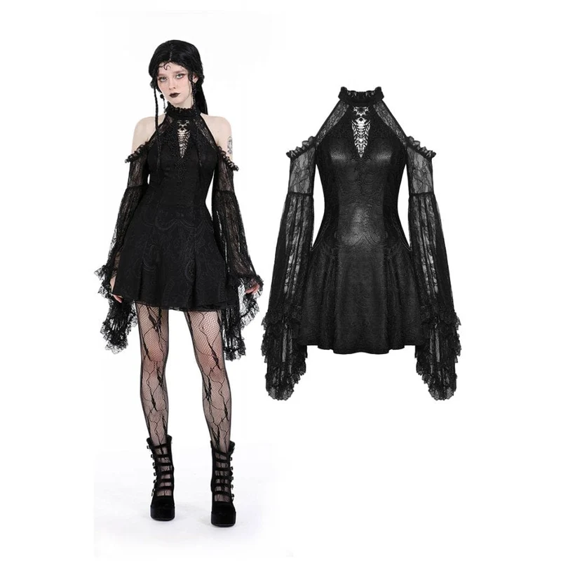 Gothic off Shoulder Klänning med utsvängda ärmar i spets för kvinnor