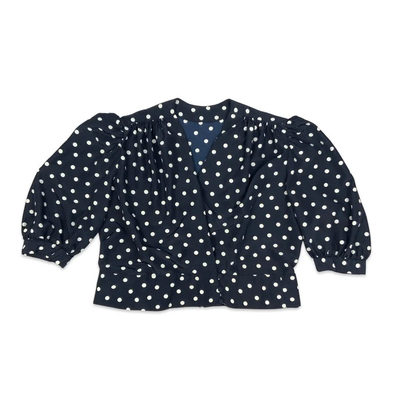 Vintage Navy & White Polka Dot Cropped Blouse 16 18