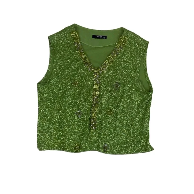 Vintage Deadstock 'Inter Collection' Emerald Green Sparkle Beaded Sleeveless Top