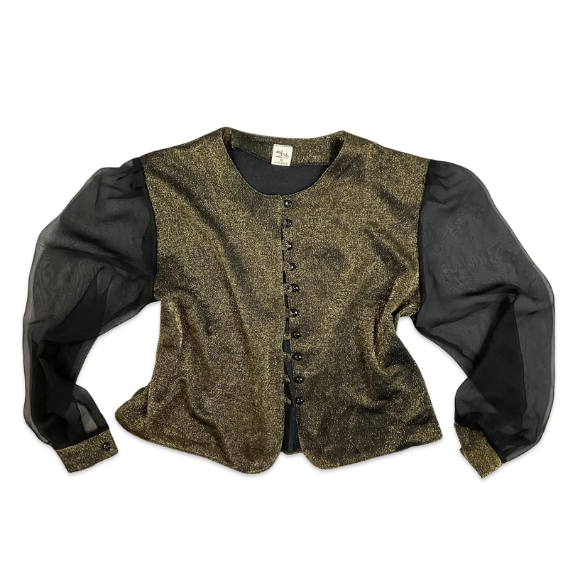 Vintage 90s Lurex Gold Black Shimmer Party Blouse 12 14 16