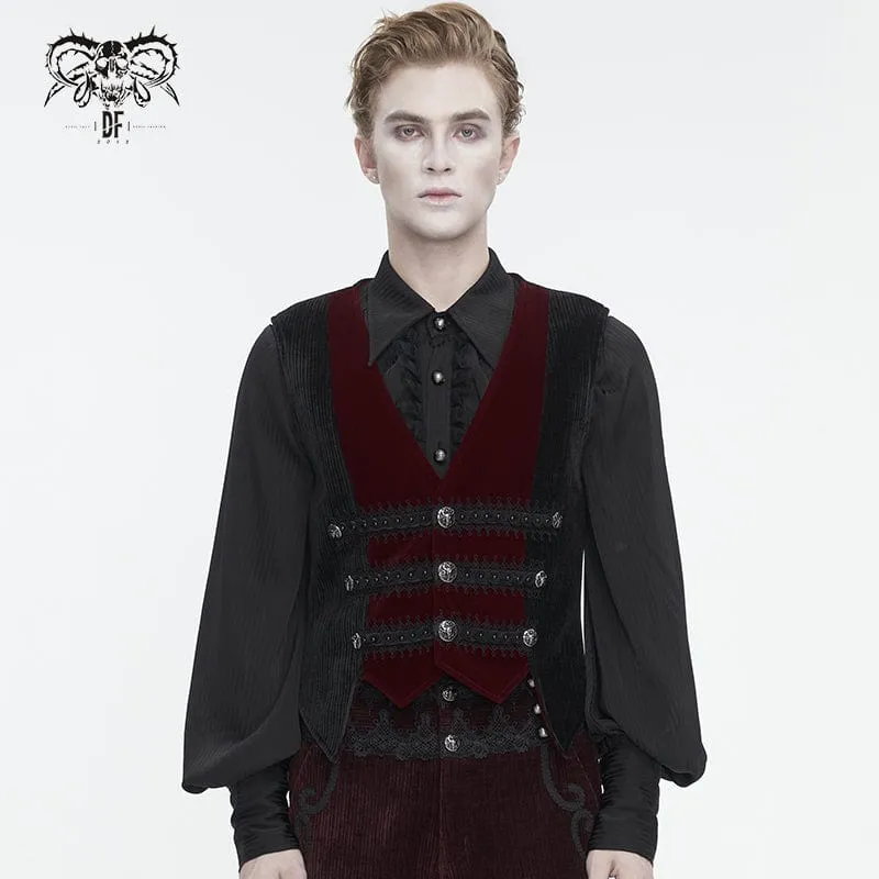 Gothic Irregular Velvet Splice Manchesterväst Röd