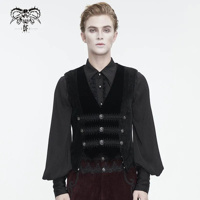Gothic Irregular Velvet Splice Manchesterväst svart för män