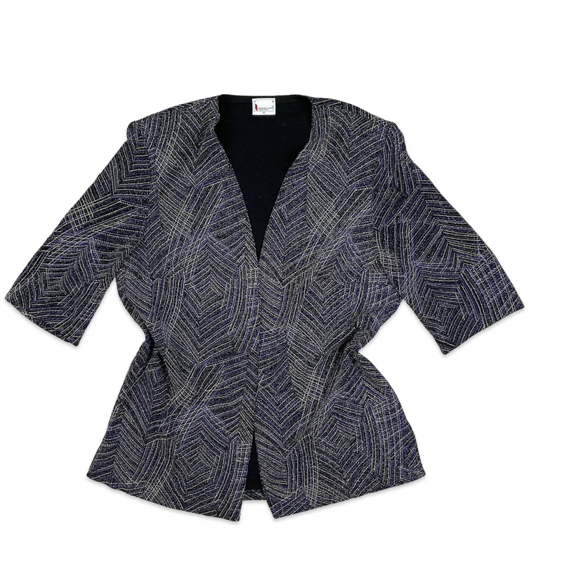 Vintage 80s Blue Purple Gold Lurex Shimmer Festival Blouse 14 16
