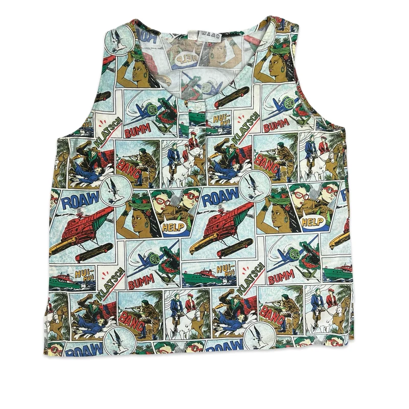 Vintage 80s 90s Comic Strip Print Sleeveless Blouse