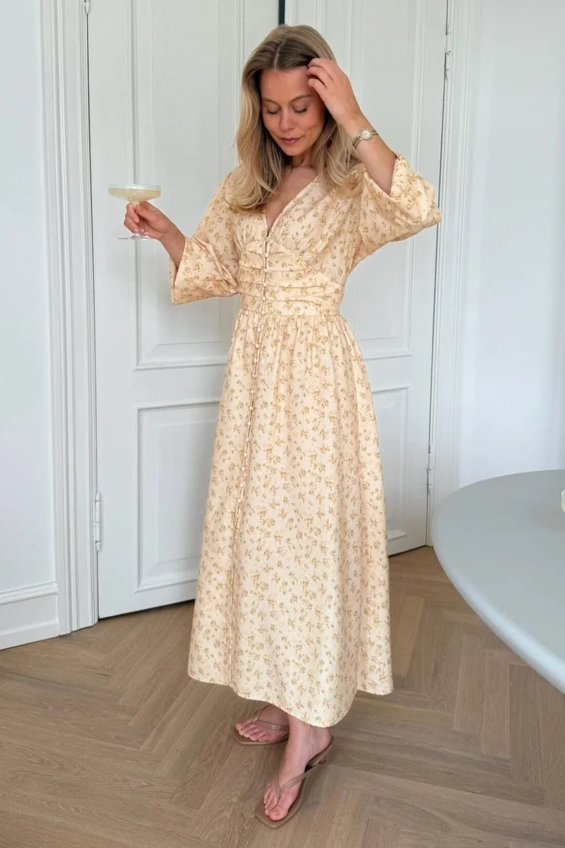 BYIC x Molly&My - Adelic Long Dress A2327 - Yellow Flower Print