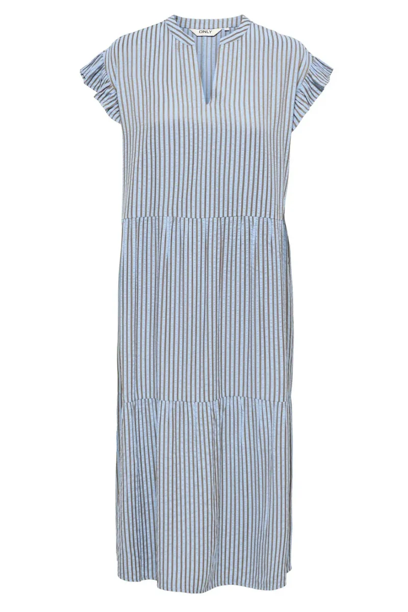 Only - Onlbari Sl Fril Vneck Midi Dress - 5029954 Soft Chambray W. Morel