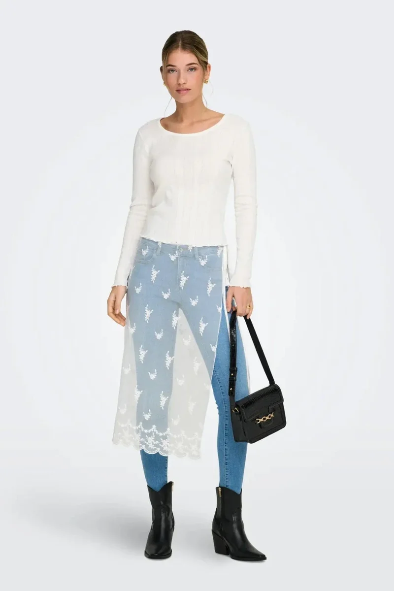 Only - Onlsafea Midi Mesh Lace Tie Skirt - 4987619 Bright White