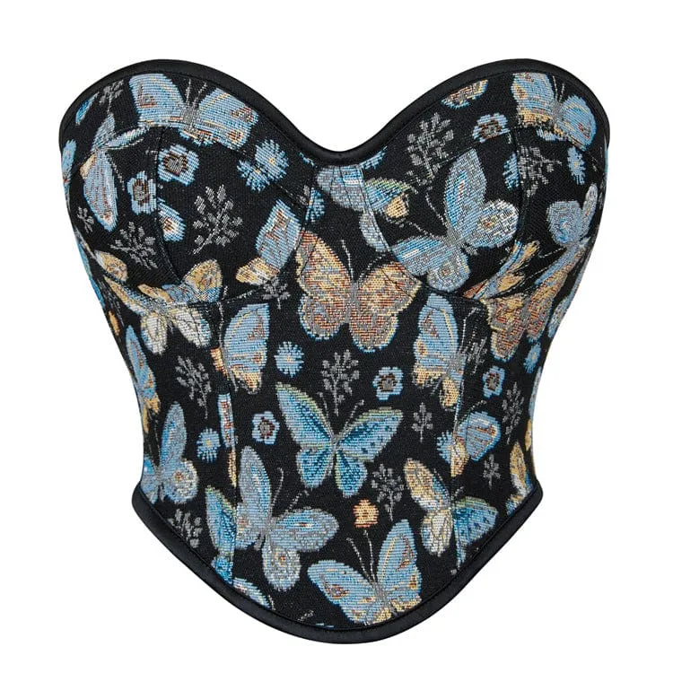 Gothic Butterfly Printed Women's Overbust Corset med snörning