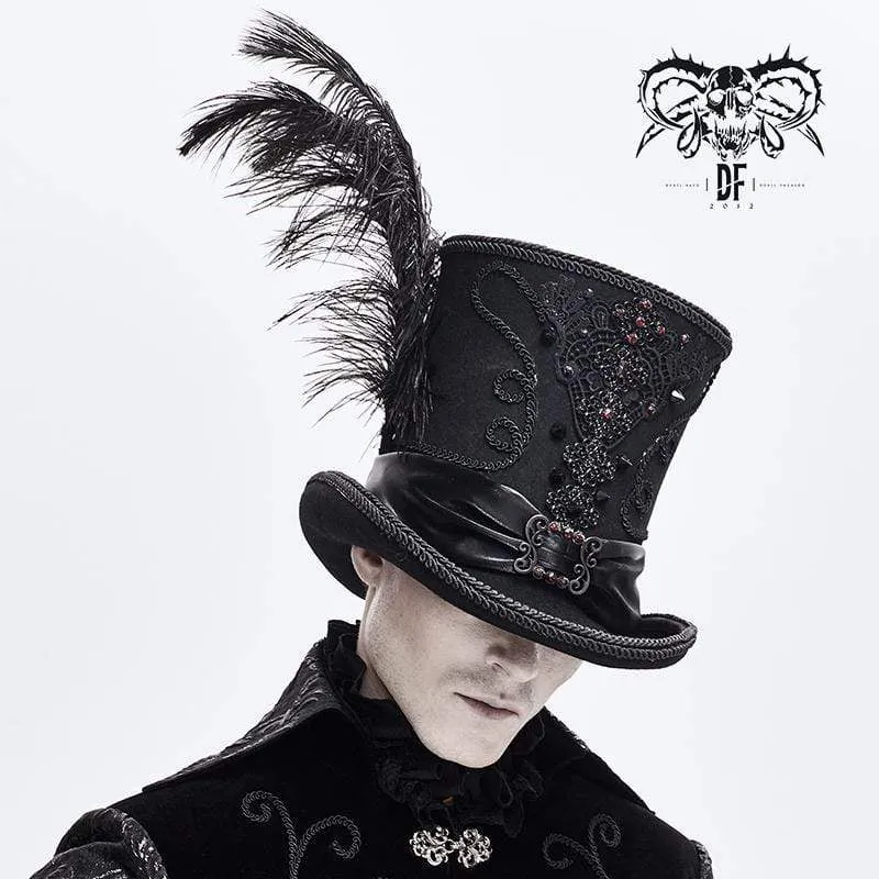 Gothic Feather Rhinestone Hattar för män med nitar