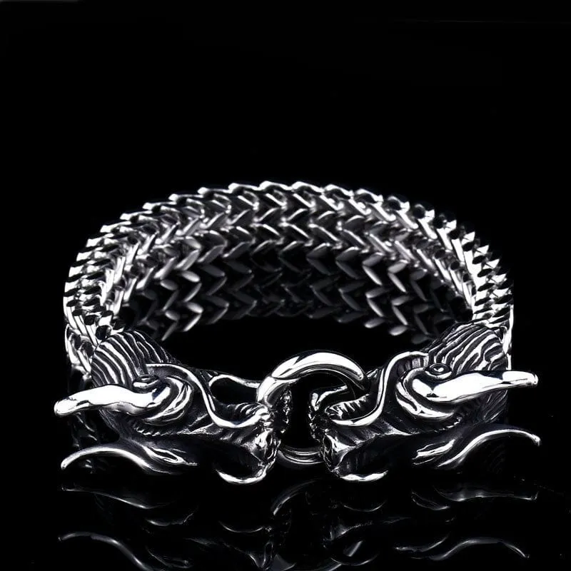 Punk Dubbel Dragon Chain Armband för män