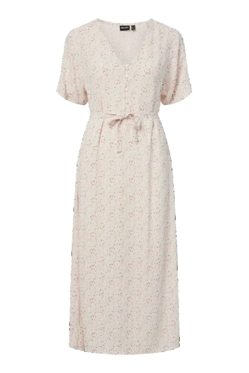 Pieces - Pcbarri Ss Midi V-Neck Dress Msa - 4983766 Cloud Dancer Ditsy Flower Feel
