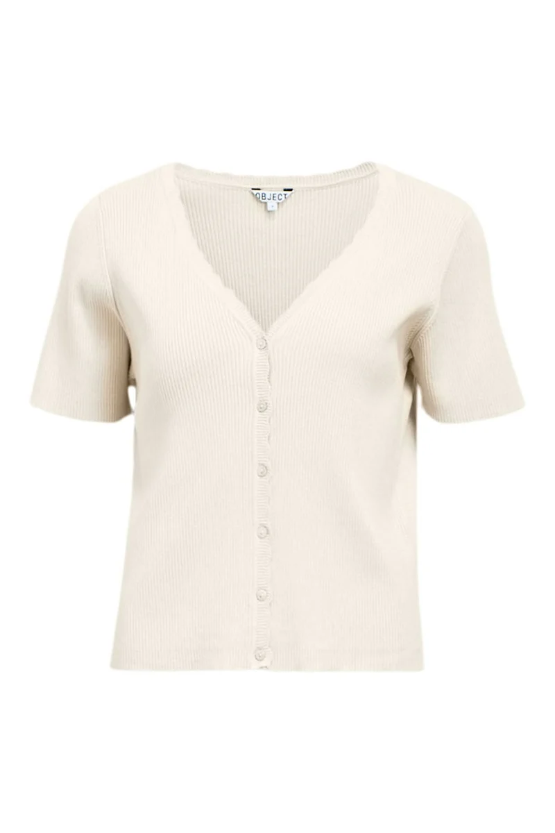 Object - Objkelly S/S Re V-Neck Cardigan - 4961439 Birch