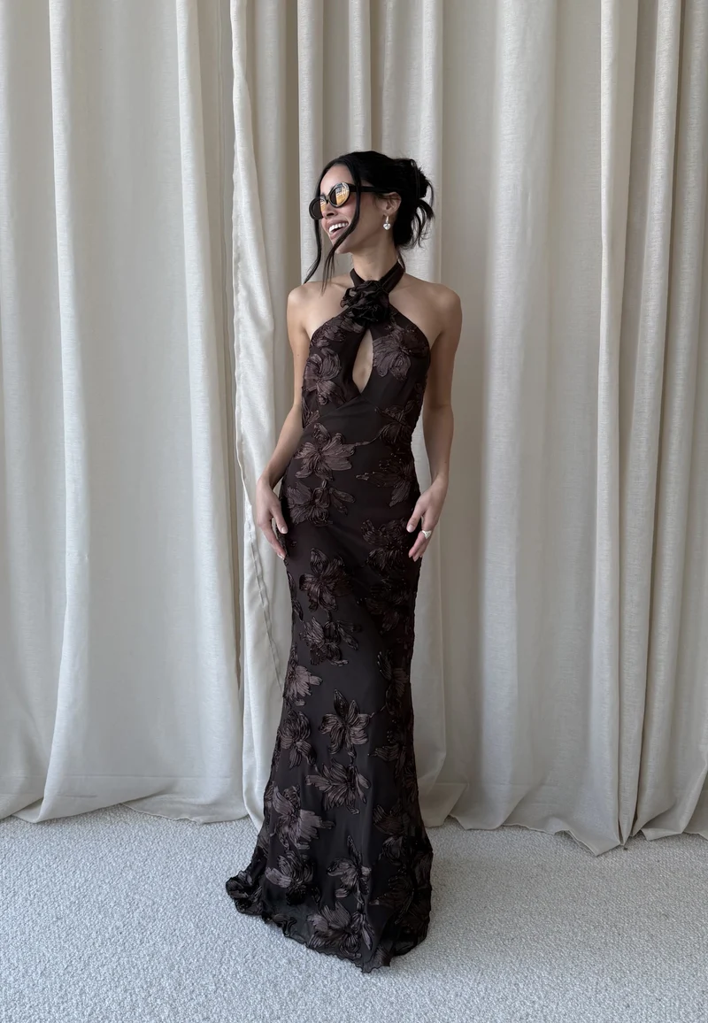 Halterneck Embroidered Gown