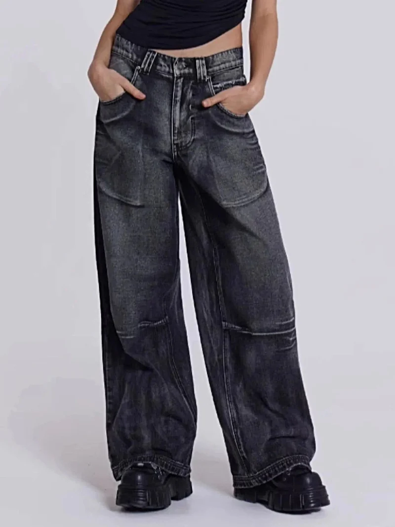 Vintage jeans med vida ben, nitar och fickor – 85 % bomull – bekvämt