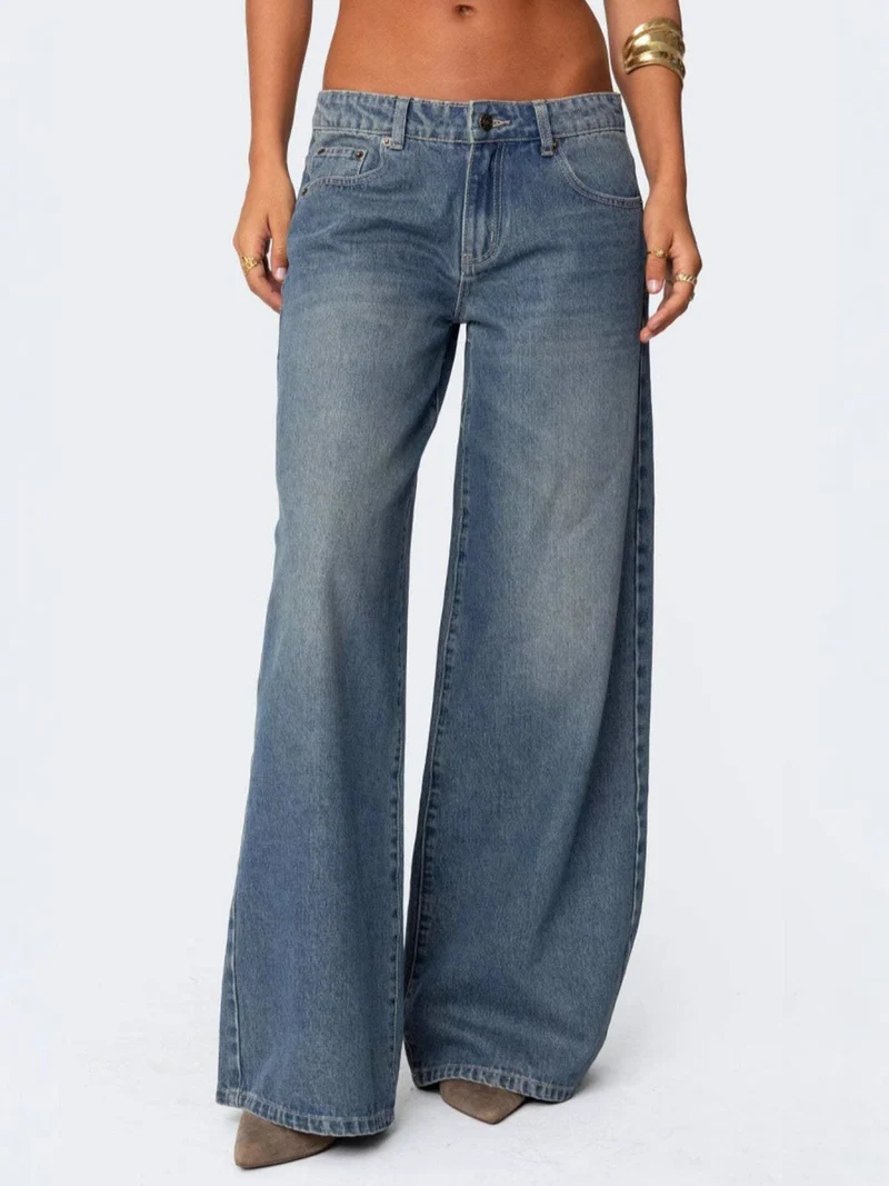 Vintage tvättade vida jeans