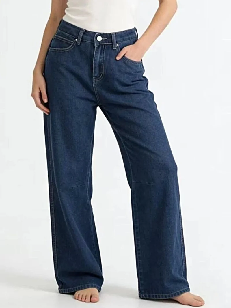 Eleganta högmidjade jeans med vida ben och fickor - lätt stretchig bomullsblandning