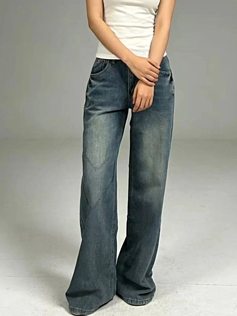 Vintage jeans med vida ben och fickdesign - Premium 85 % bomull, ingen stretch, tidlös elegans