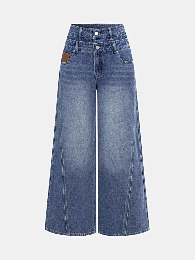 Lyxiga jeans med hög midja och vida benfickor - Klassisk bomullsblandning