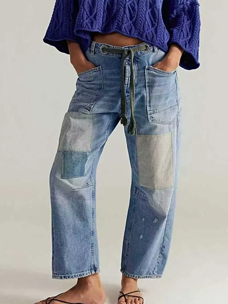 Lyxiga tvättade jeans med avslappnad passform och fickdesign – 85 % bomull för ultimat komfort