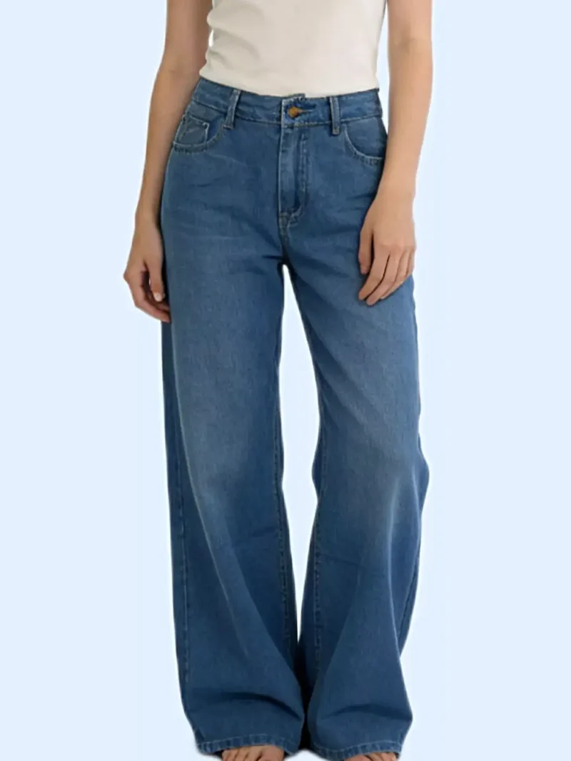 Snygga jeans med vida ben och fickor – Klassisk 85 % bomullsblandning för enkel chic