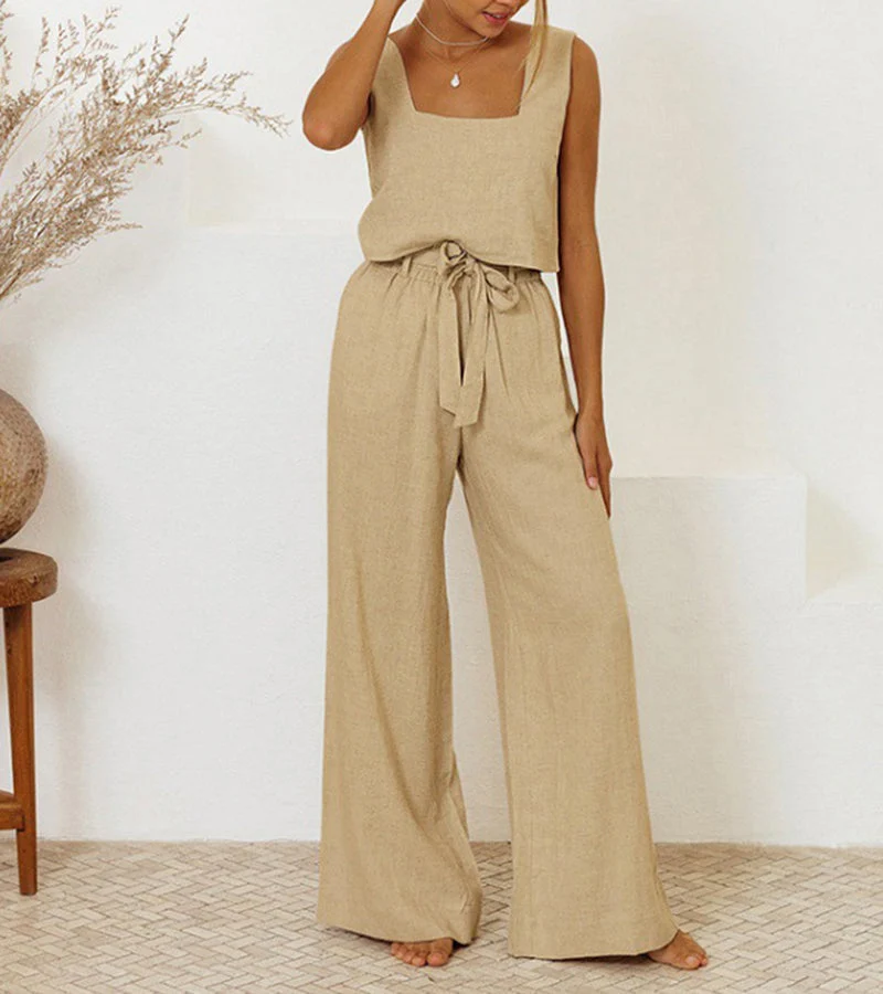 Megan™ | Set med minimalistisk topp och byxor med vida ben