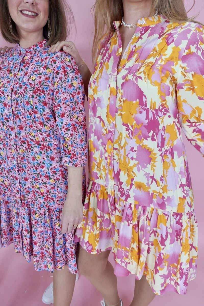 Noella X Molly&My - Imogene sh. Dress - Yellow/Pink Flower