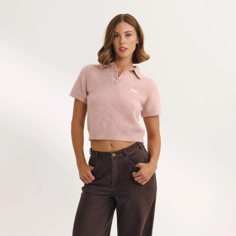 Stickad Polotröja - Rosa