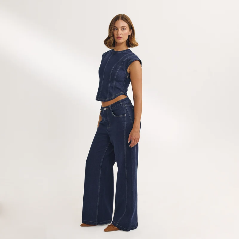 Jeans med låg midja och vida ben - Indigo