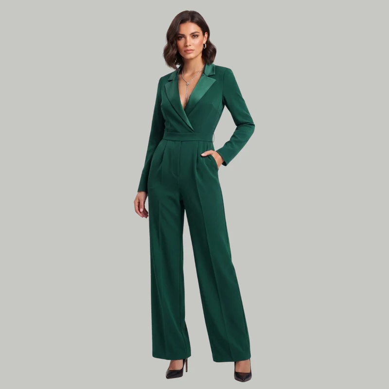 Elizabeth | Kvinno-jumpsuit med krage och vida ben